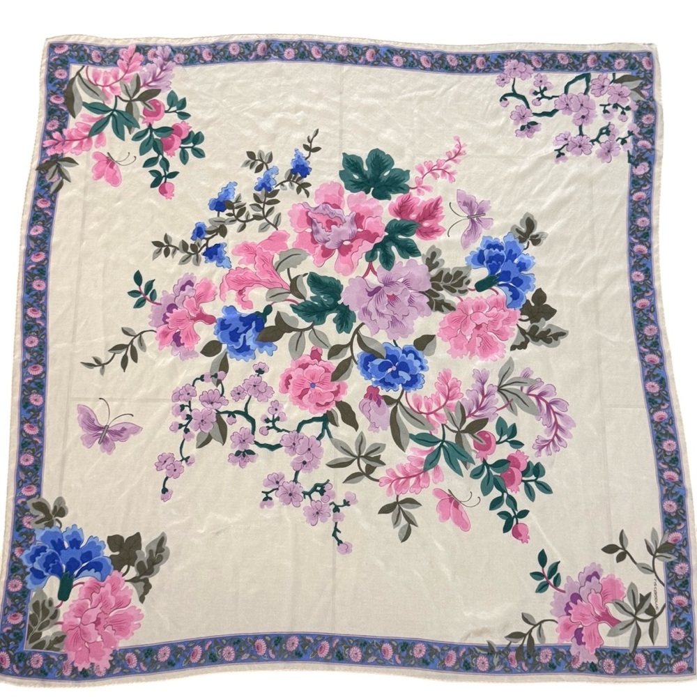 Liz Claiborne Silk Scarf Floral Butterfly Head Wrap Purse Handle Accessory